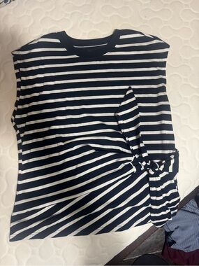 Old Navy Navy and White Striped Tie-Accent cap-sleev Top